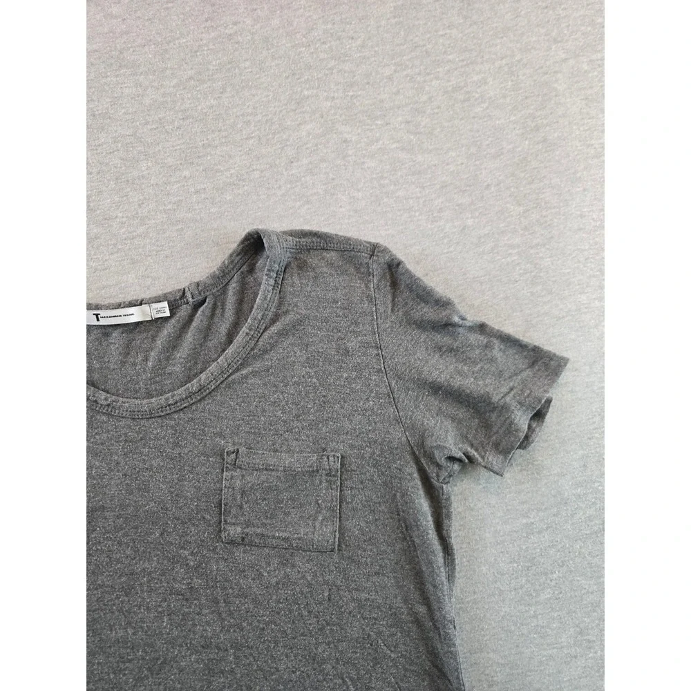 T by Alexander Wang Pocket Tee Women Small Charcoal Grey Scoop Neck Short Sleeve